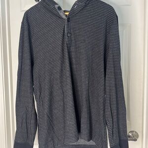 Banana Republic Striped Black and Gray Hooded 3-Button Henley, XL
